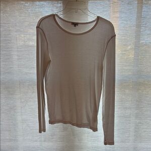 Splendid Cream Tan Fitted Long Sleeve Blouse